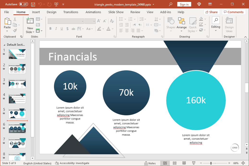 Financial information slide design