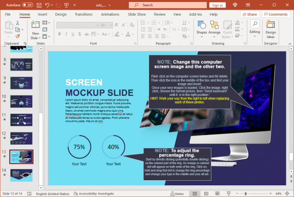 Mockup slide with instructions to replace content