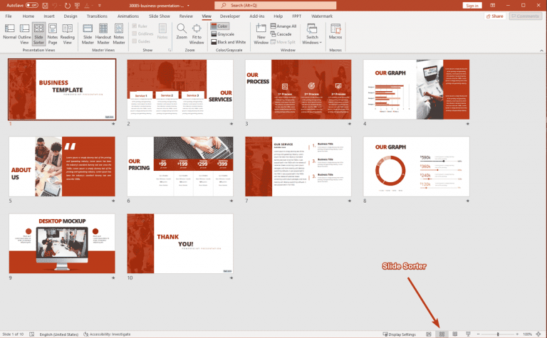 uses of slide sorter in presentation software