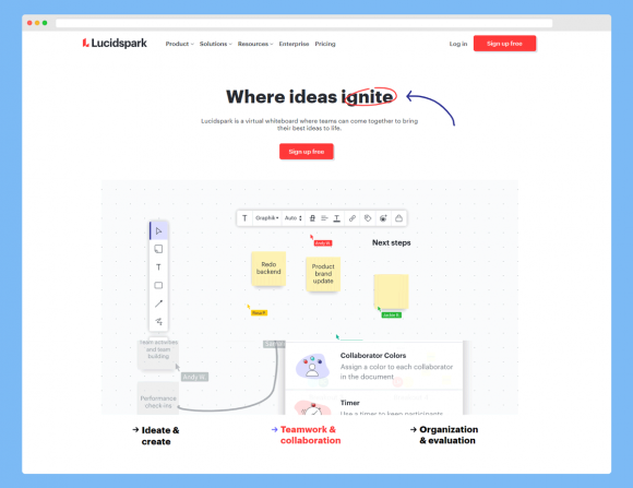 Lucidspark Virtual Whiteboard tool for online collaboration