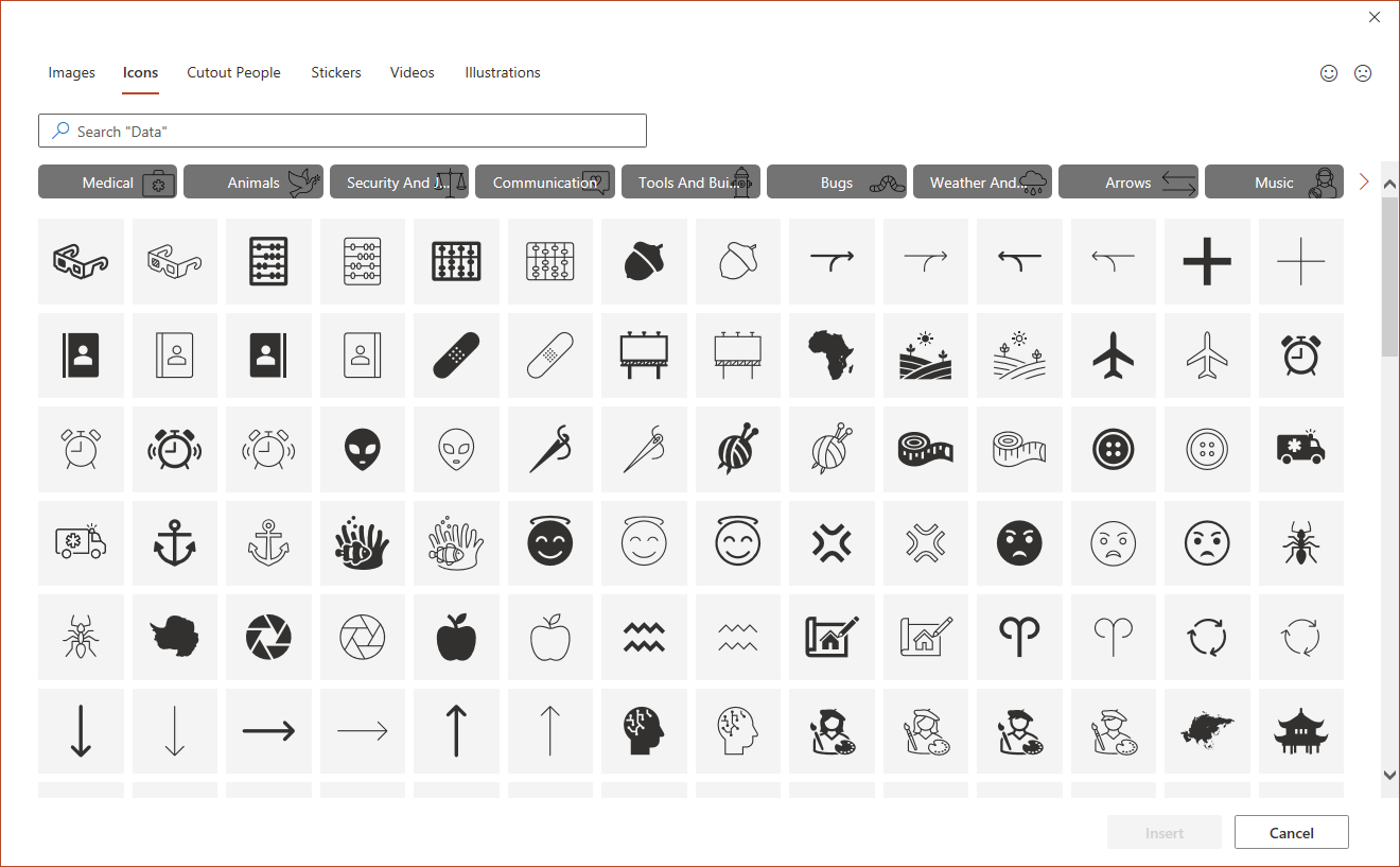 Icons gallery in PowerPoint