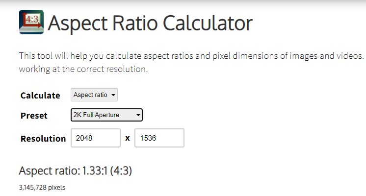 Example of an Aspect Ratio Calculator tool online