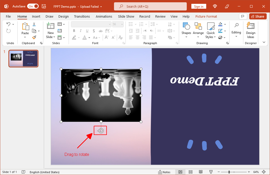 How to rotate an object in a PowerPoint slide.