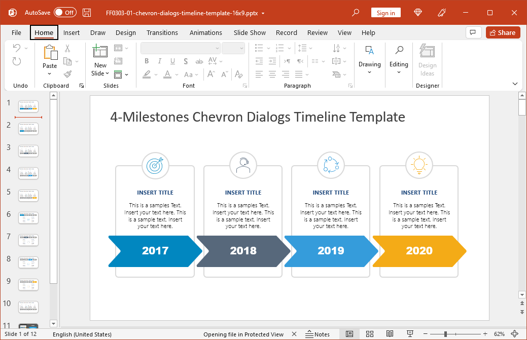Chevron Timeline Template for PowerPoint with 4-Year Milestones