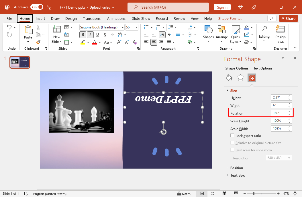 how to rotate powerpoint slide 180 degrees