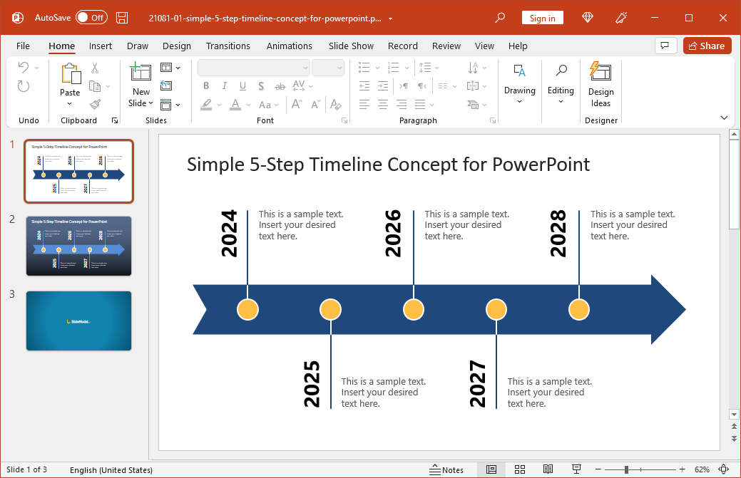 Simple Timeline Template Design for PowerPoint - 5-Year Timeline design