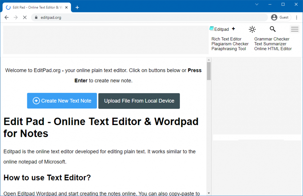 Online Text Editor - Plain text editor / Wordpad online