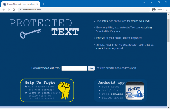 Protected Text online Notepad