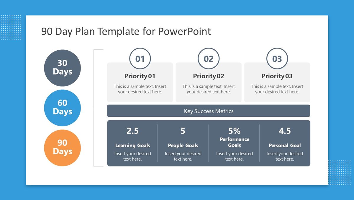 90 Day Plan Template for PowerPoint slide design for presentations - 90 day check in template