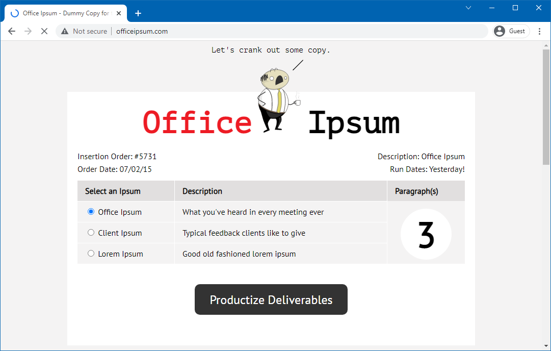 Office Ipsum Text Generator tool