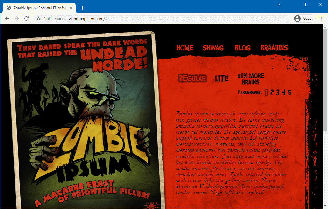 Zombie Ipsum text generator alternative