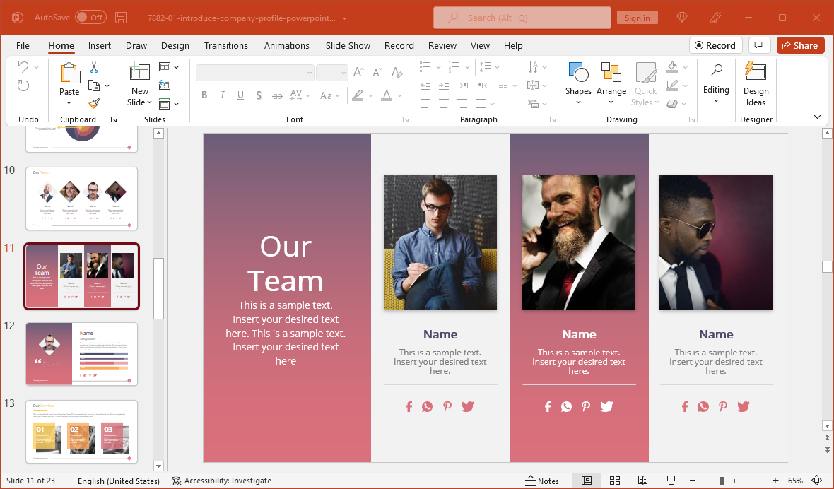 Creative Our Team Slide for presentations, compatible with Microsoft PowerPoint and Google Slides.
