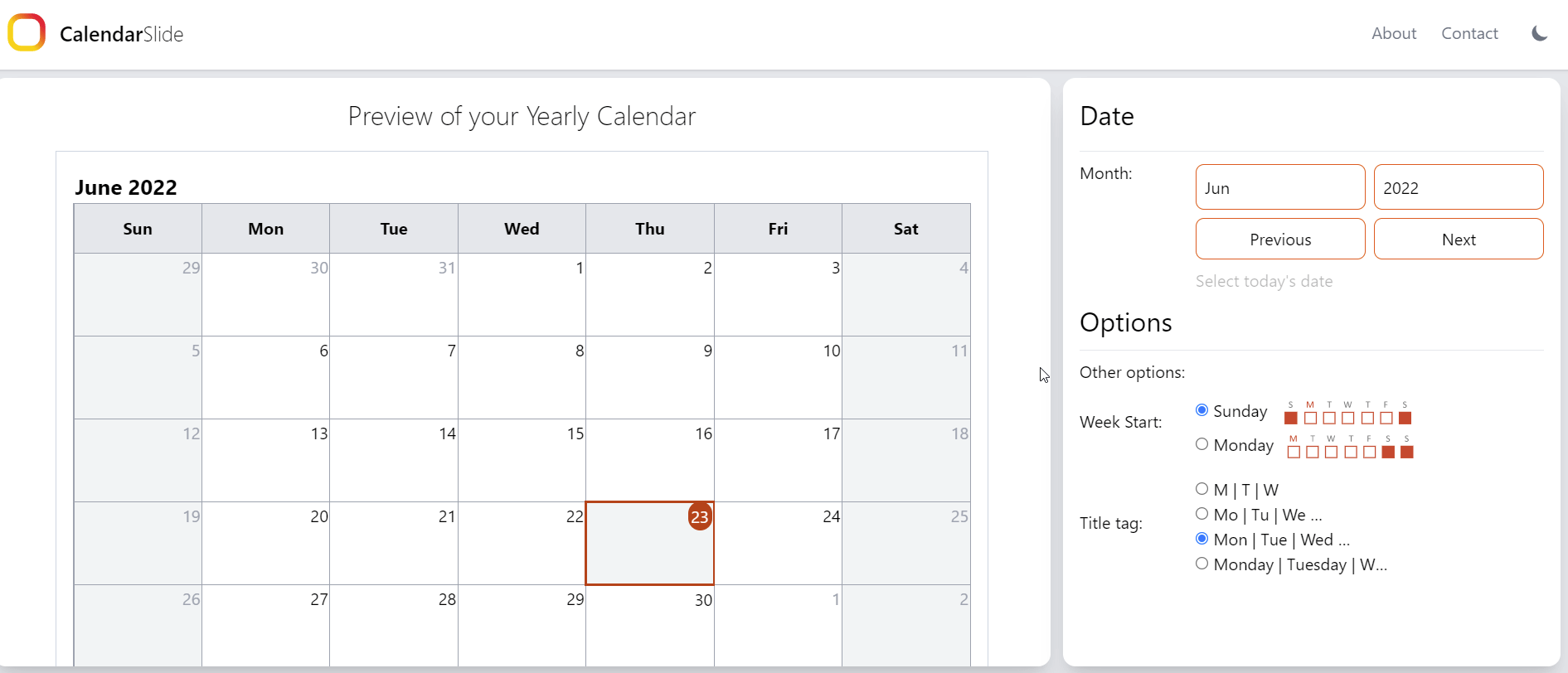 Animated example of a monthly calendar created with Calendar Slide