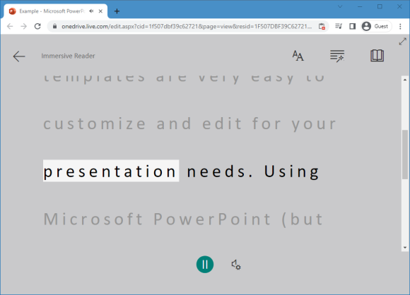 Text to speech in Immersive Reader for PowerPoint