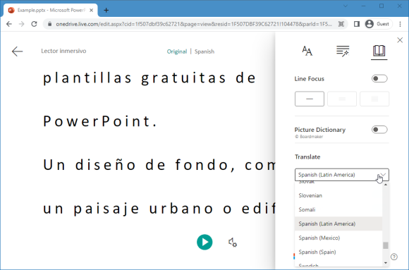 Translate document using Immersive Reader