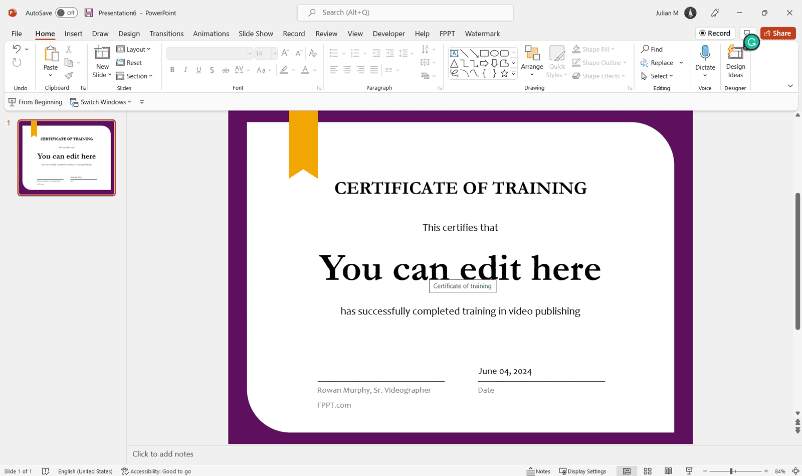 Certificate of Training Template