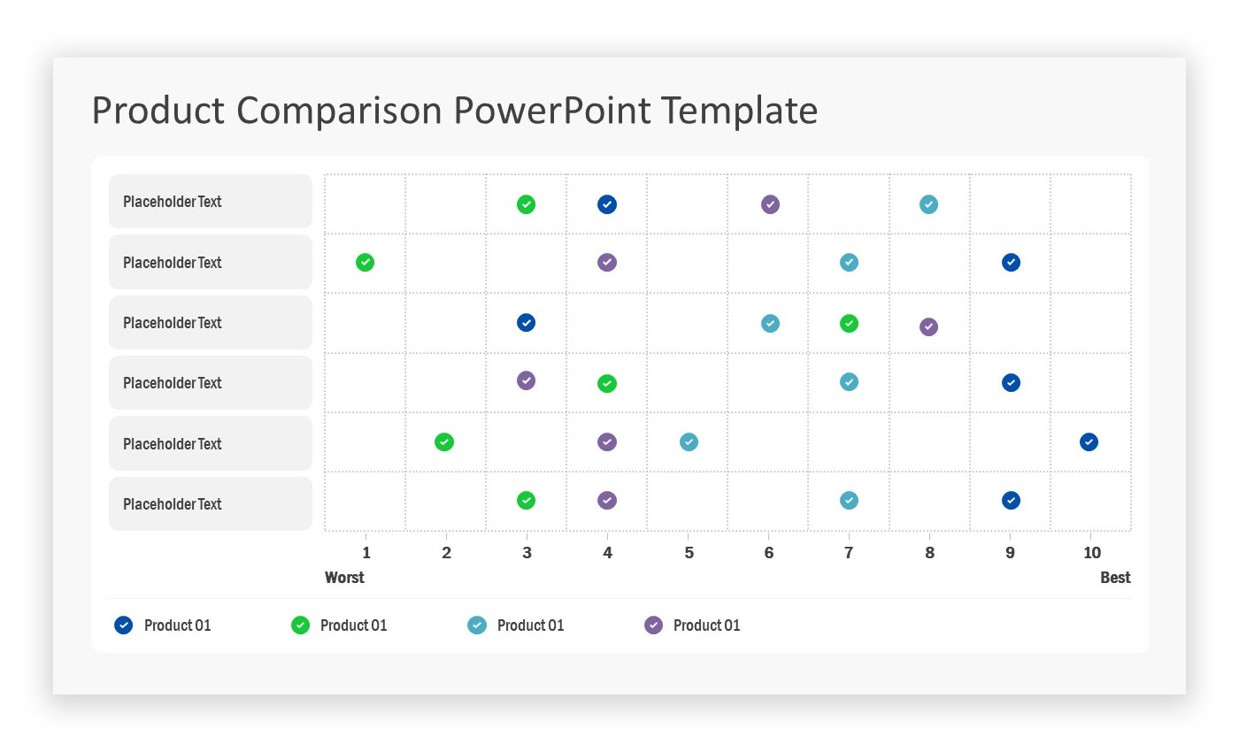 Example of Product Comparison Slide Template for PowerPoint with Different Product Categories in a Matrix