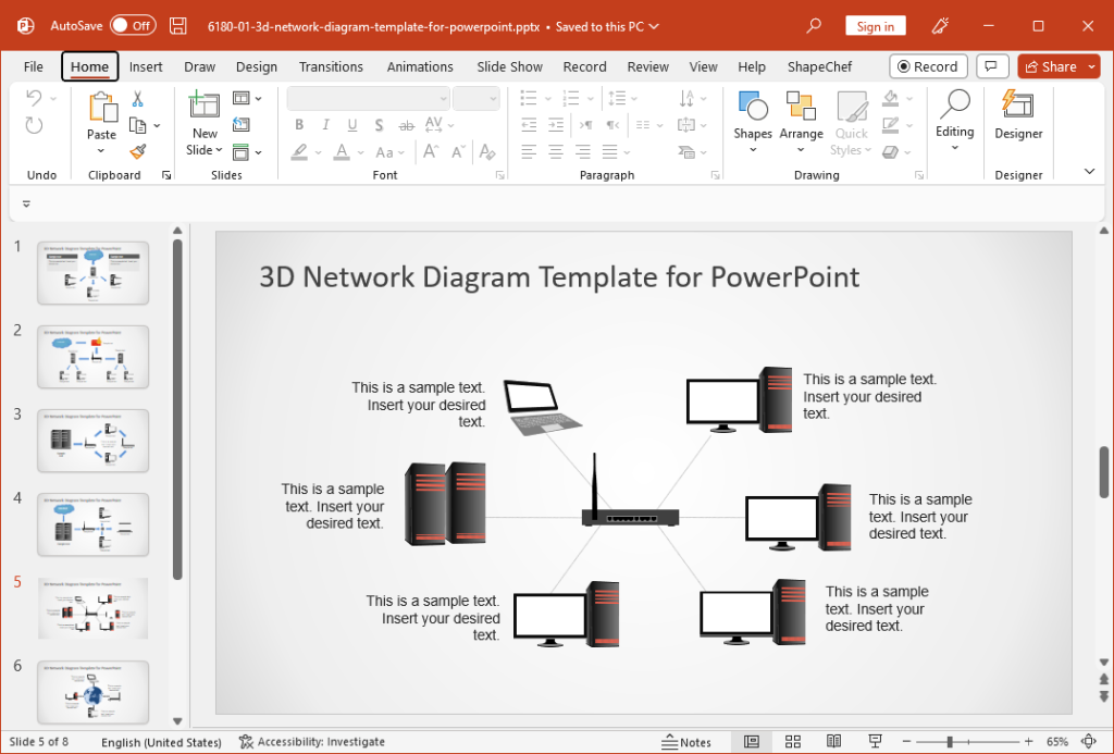 Example of Network Diagram with 3D Icons for PowerPoint Presentations