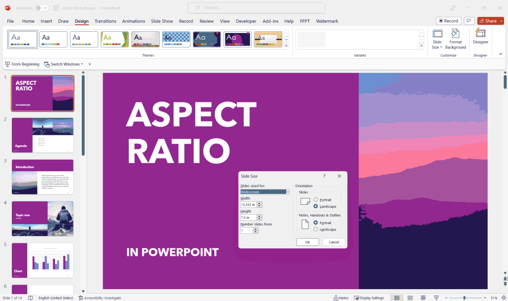change presentation aspect ratio powerpoint