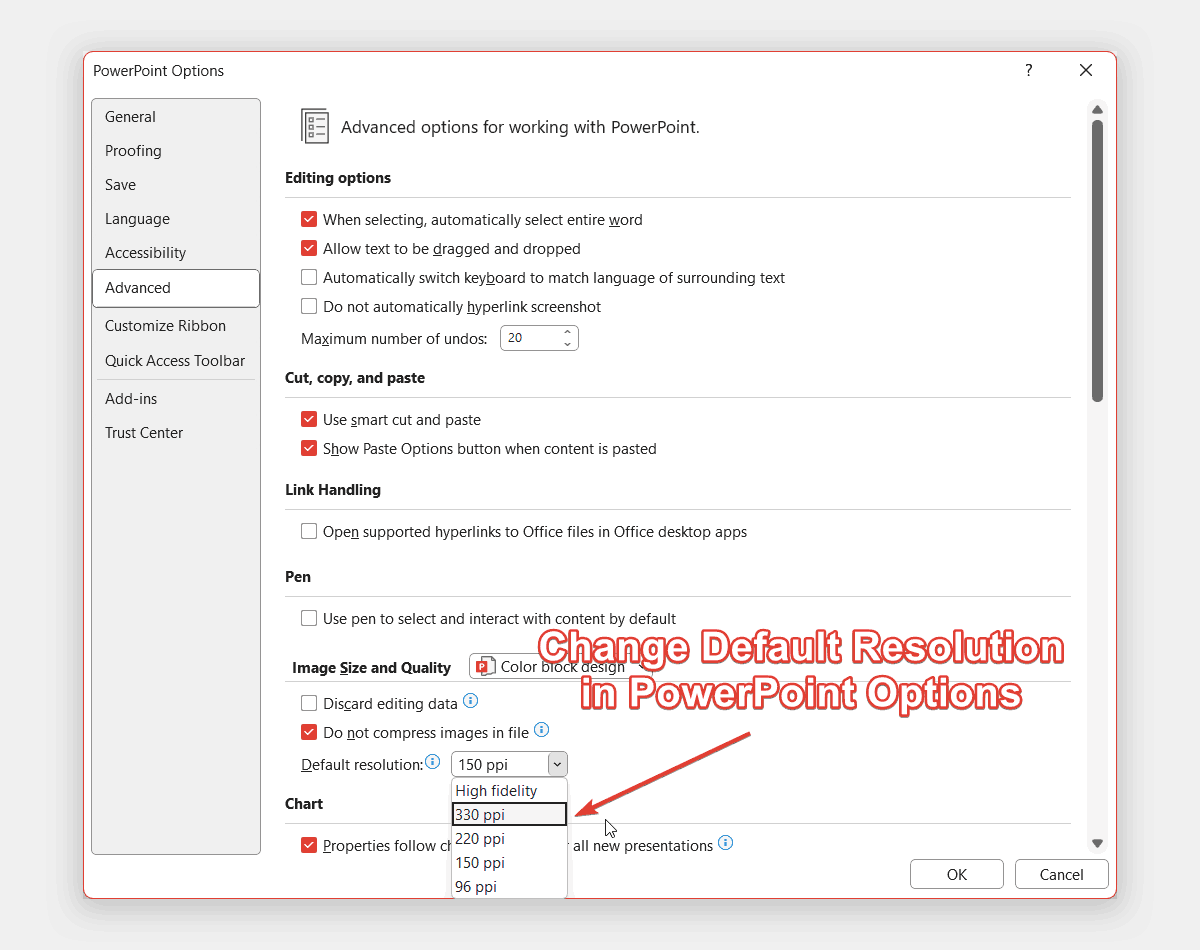 powerpoint presentation resolution change