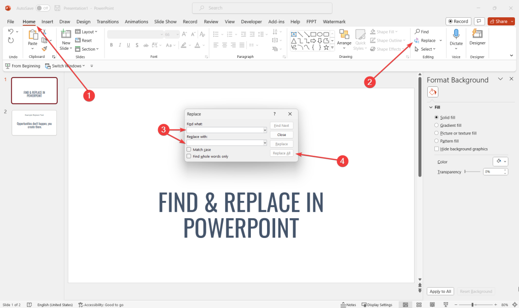 Find & Replace Text in PowerPoint with the Replace button PowerPoint