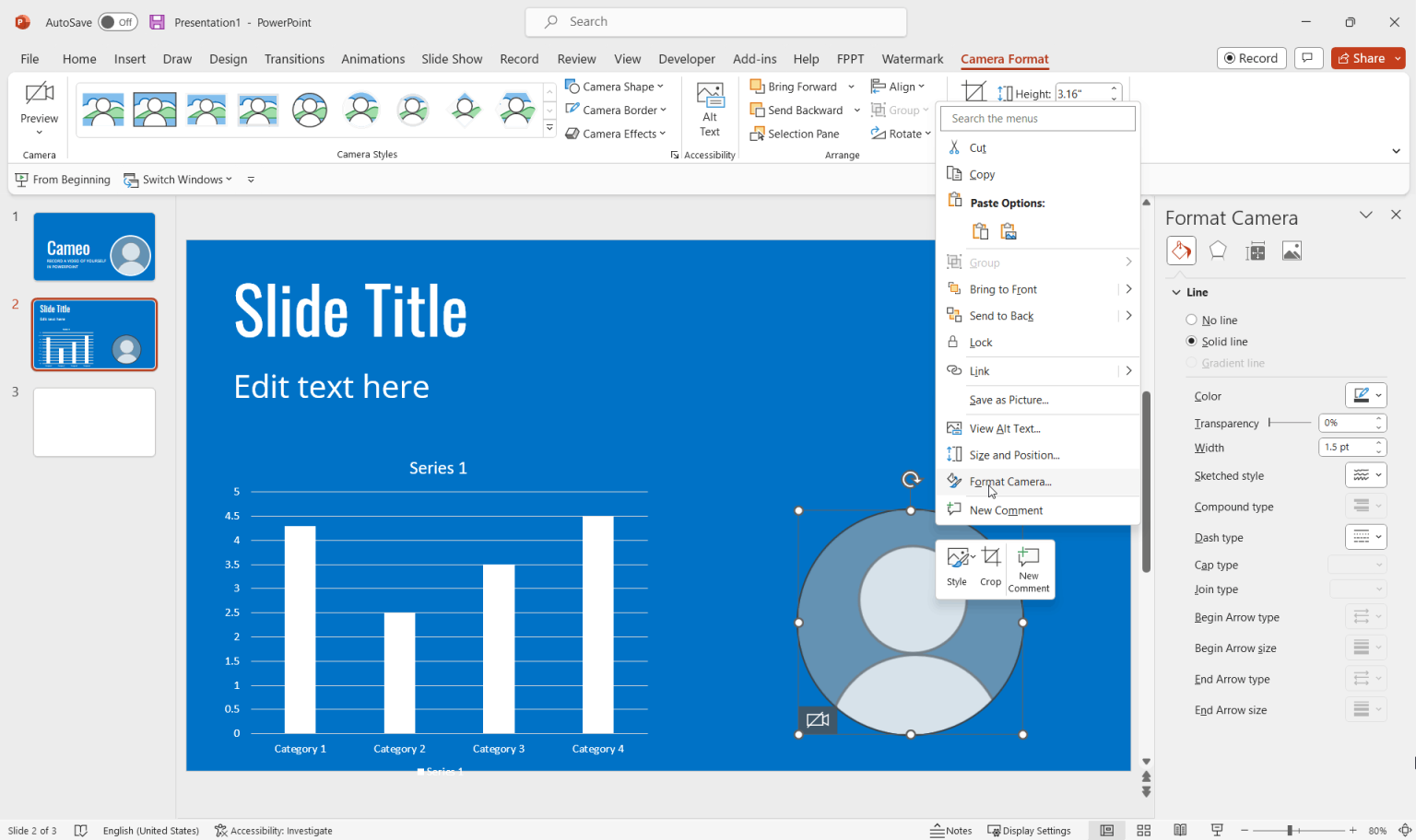 How to Record a Video of Yourself in a PowerPoint Presentation using Cameo