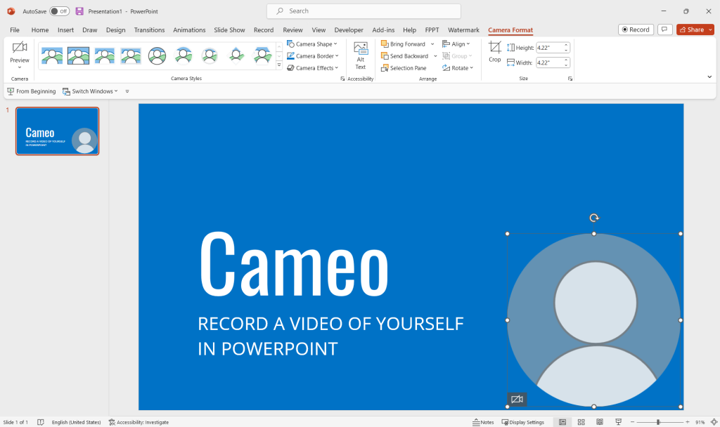 presentation mode cameo