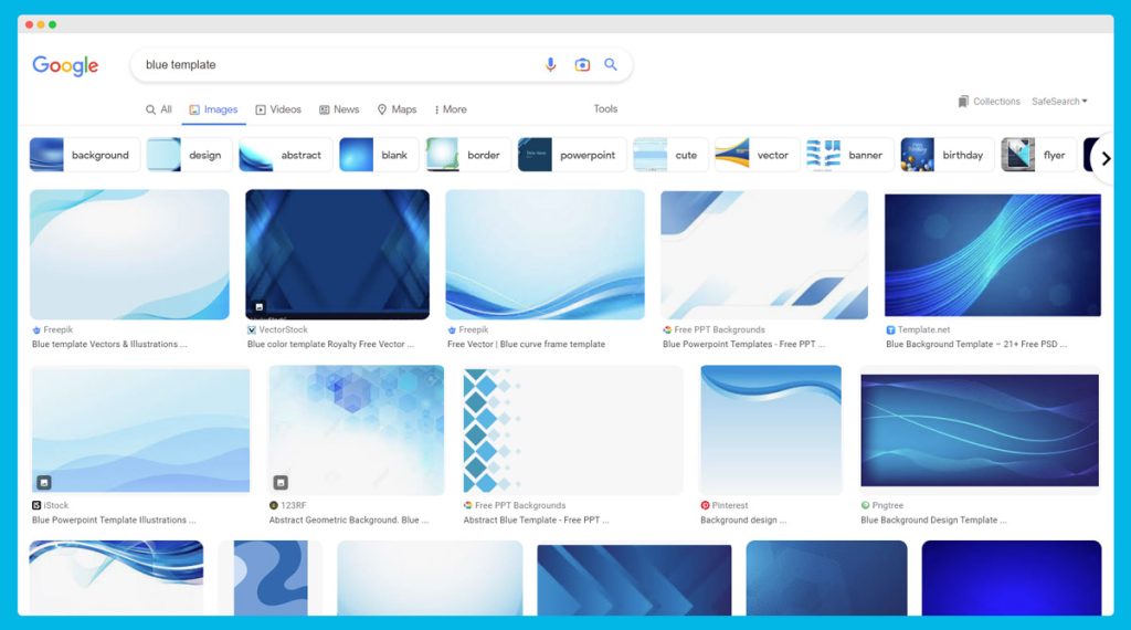 Example of Using Google Images to find blue template ideas for your presentations