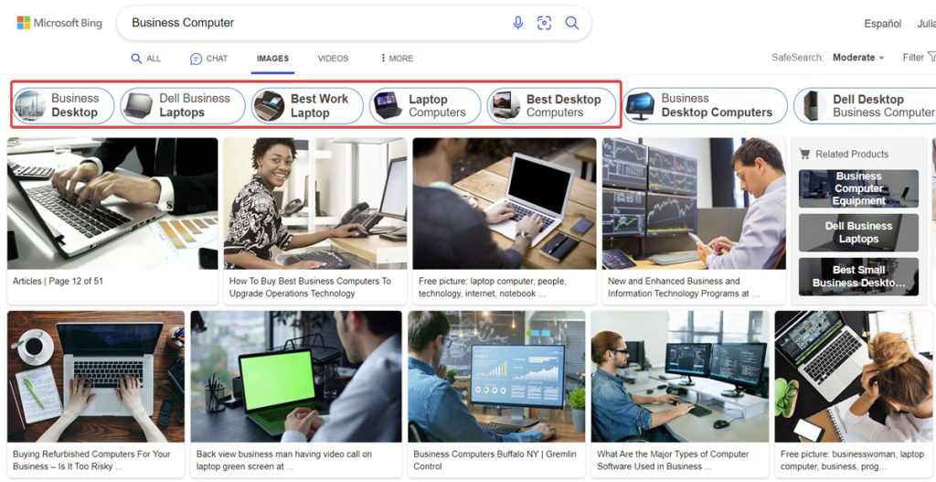 Example of business images refined to business computer results only, using Bing Image Search
