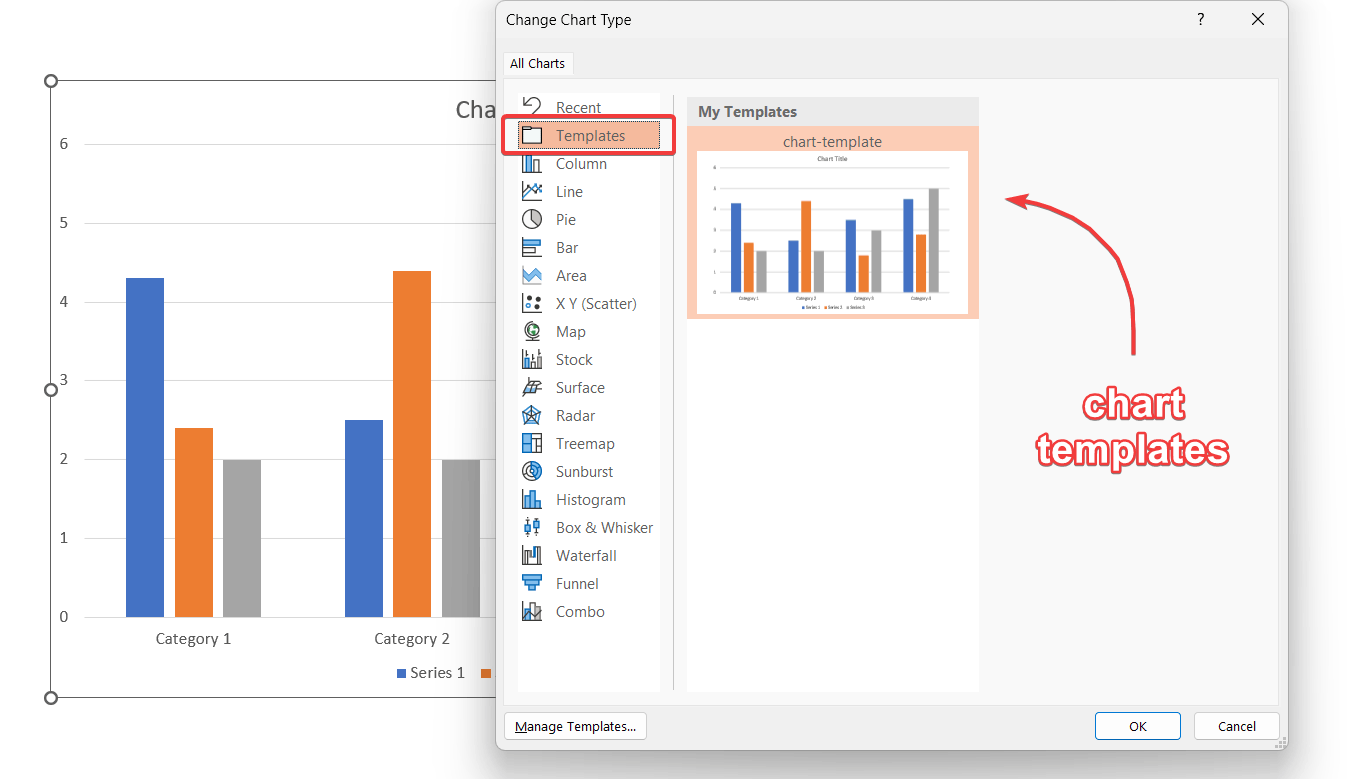 Example how to insert a pre-saved Chart Template in PowerPoint