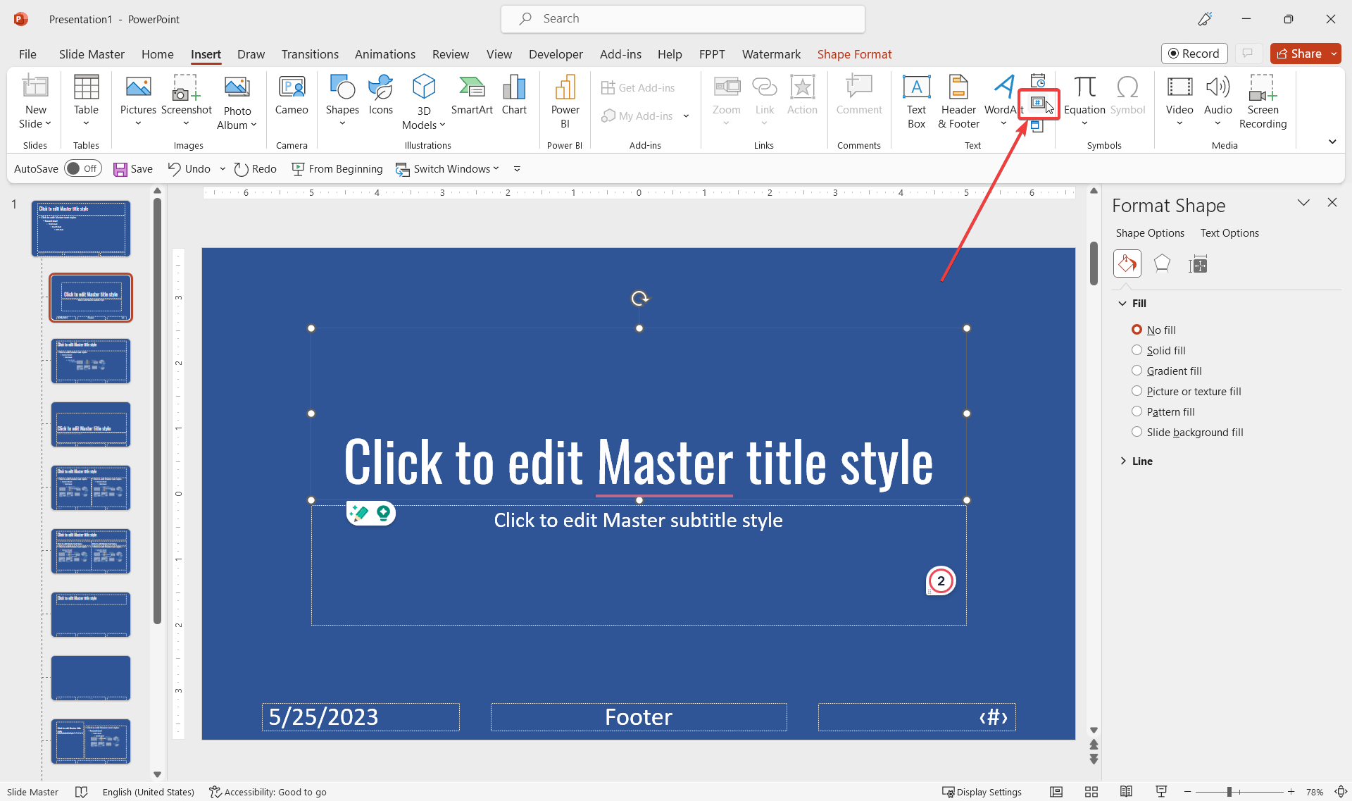Access Slide Master view in PowerPoint and add slide numbers