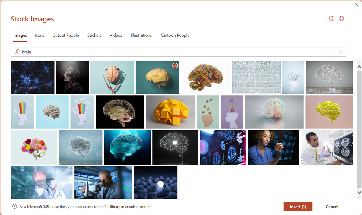 Insert Brain photos from Stock Images in PowerPoint