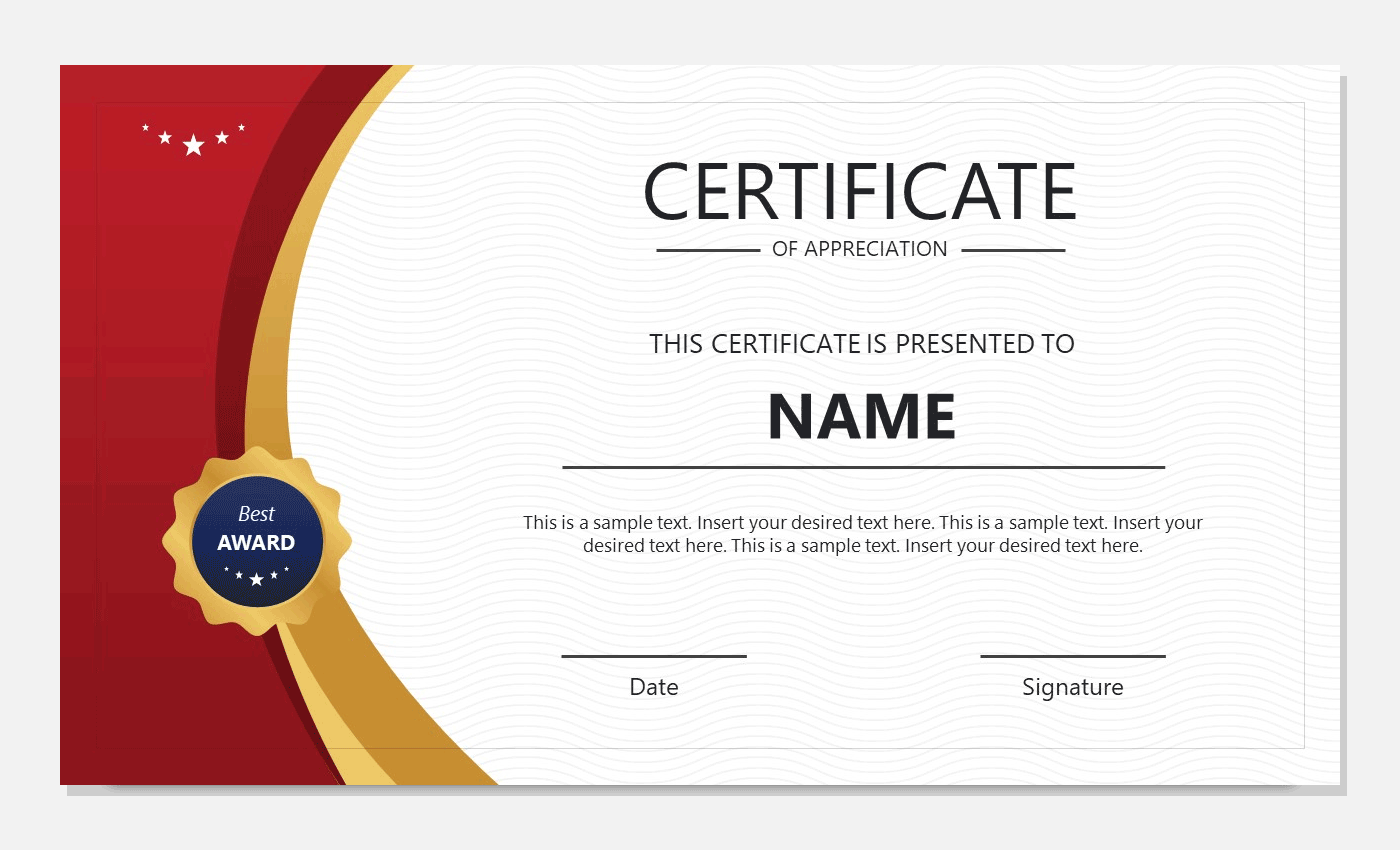 Award Certificate template of Appreciation with best award badge.
