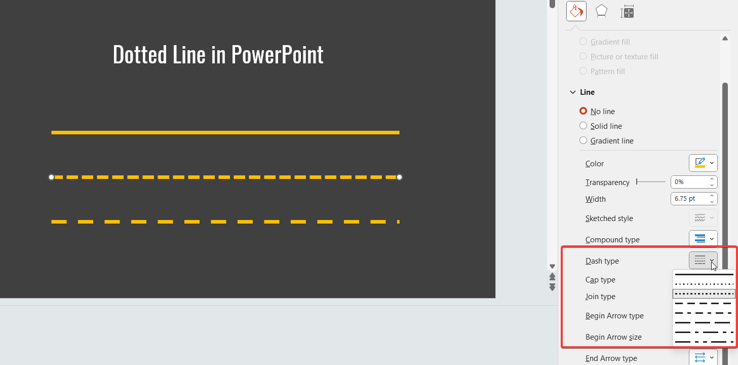 Changing the Line to Dotted in PowerPoint