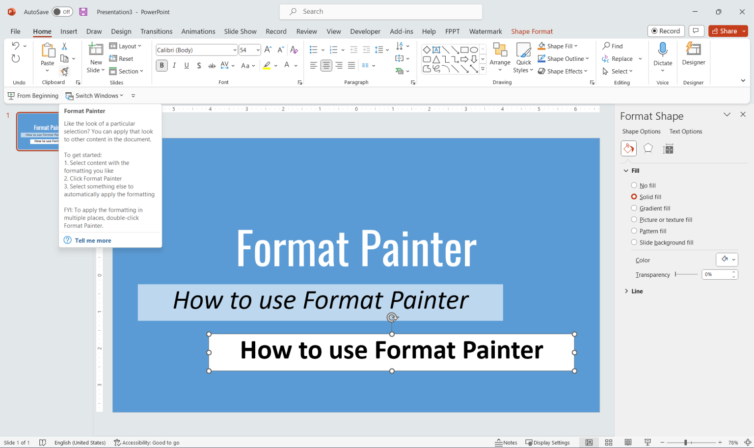 format painter in powerpoint presentation