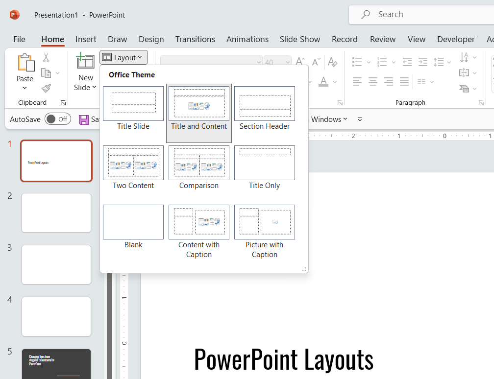 Example of PowerPoint layouts in a presentation