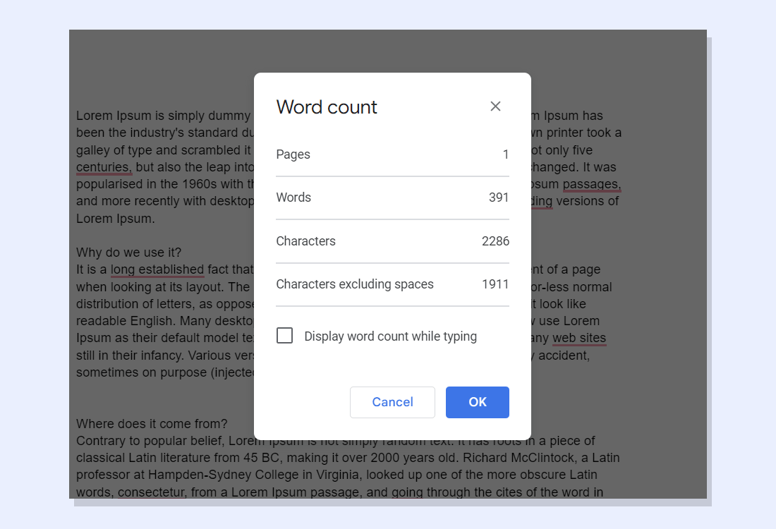 Checking Word Count in Google Docs