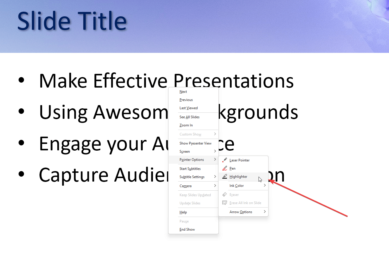 Highlighter text in PowerPoint during a Slideshow