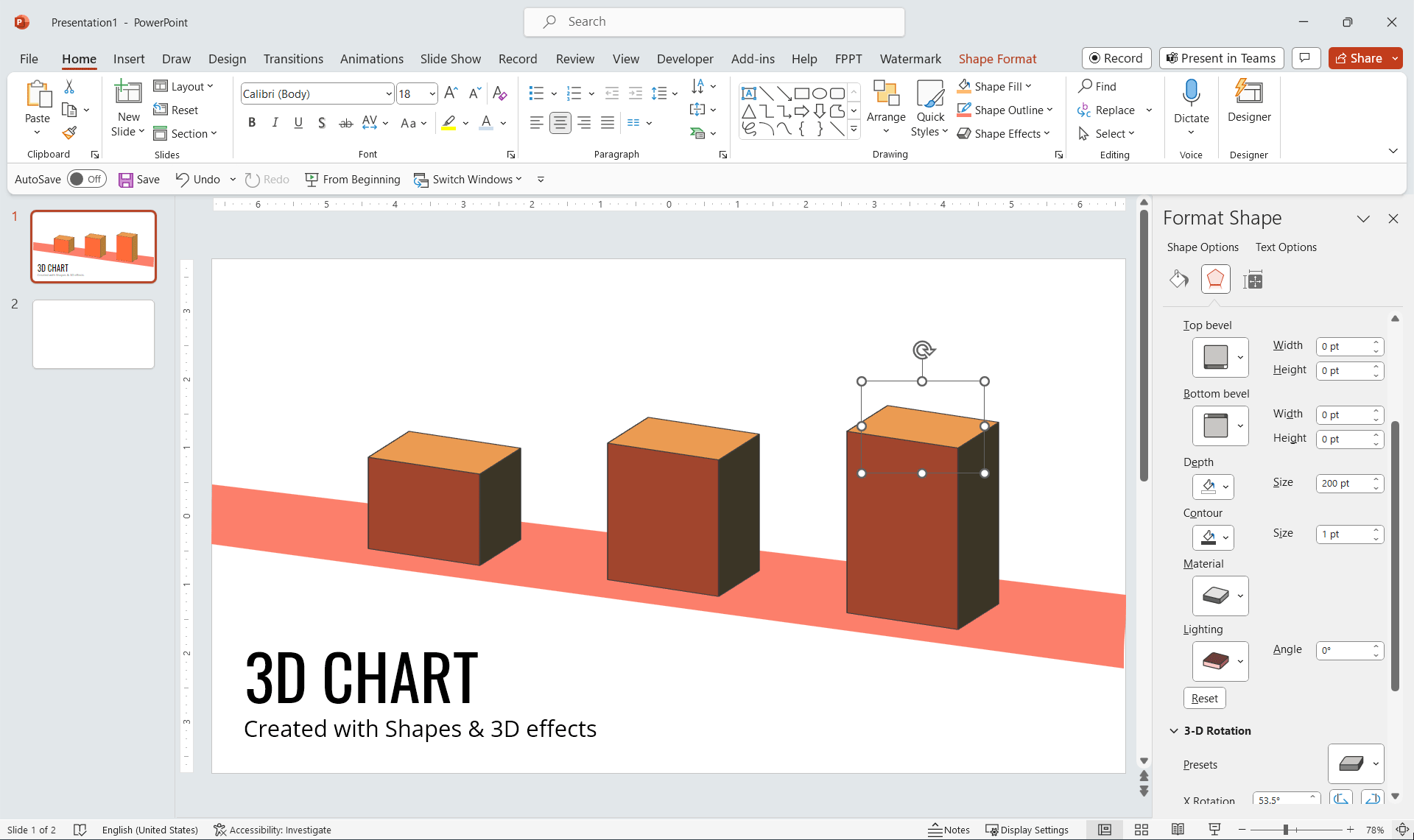 How to Make a 3D Column Chart in PowerPoint using Shapes and 3D effects with Perspective