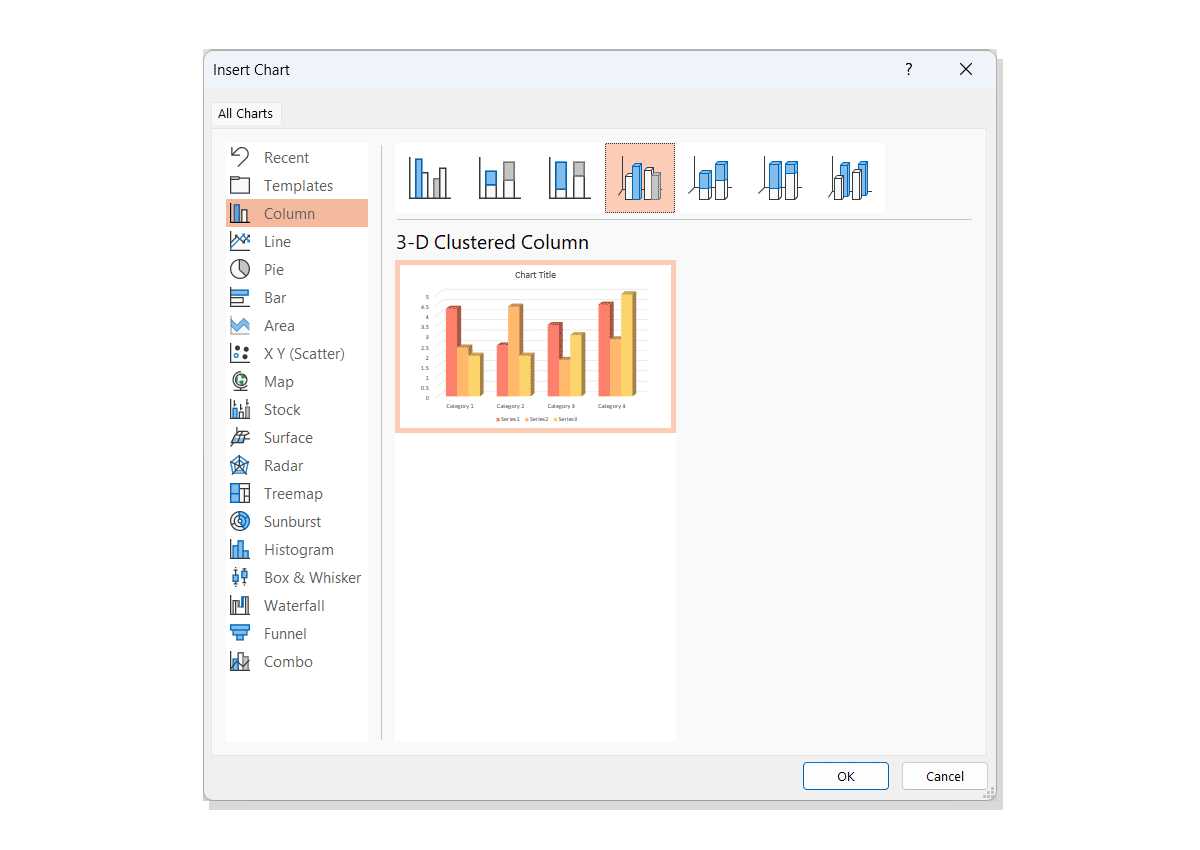 Example of 3D Clustered Column Chart in PowerPoint