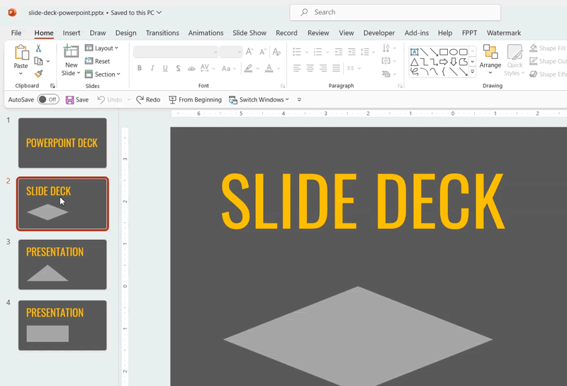 Screencast showing how to delete a slide in PowerPoint using the DEL key