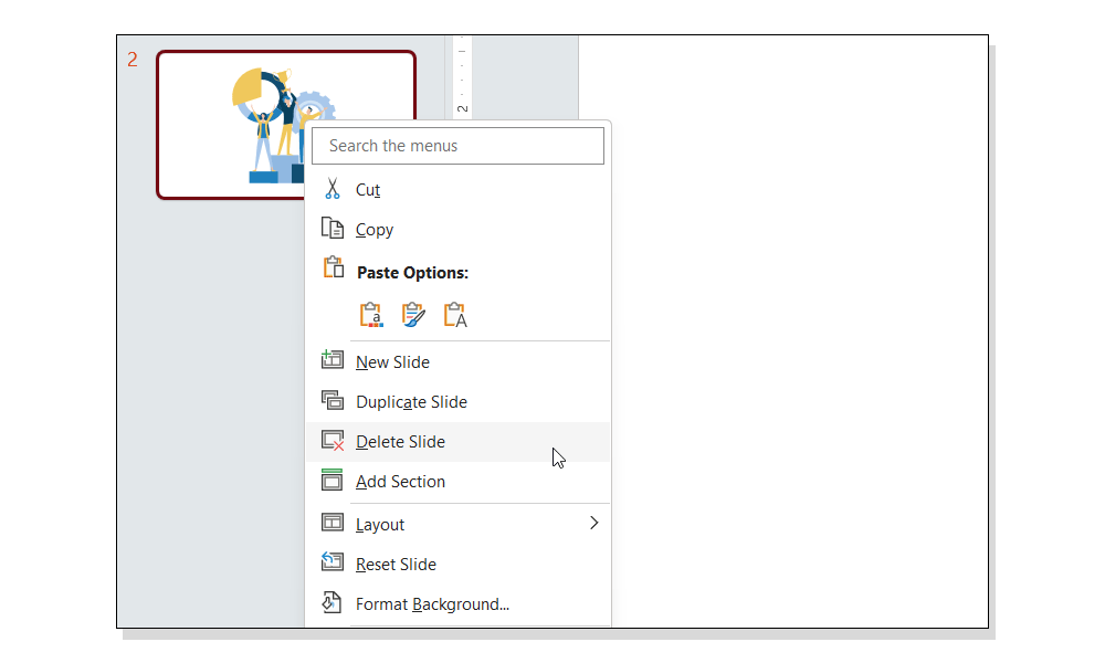 Example how to Delete a PowerPoint Slide from a Presentation using the Mouse and Delete Slide option