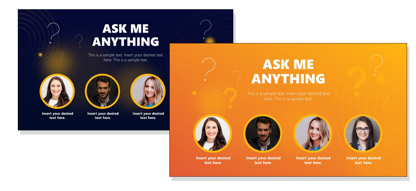 Ask Me Anything Slide Template for PowerPoint with dark blue and orange background color