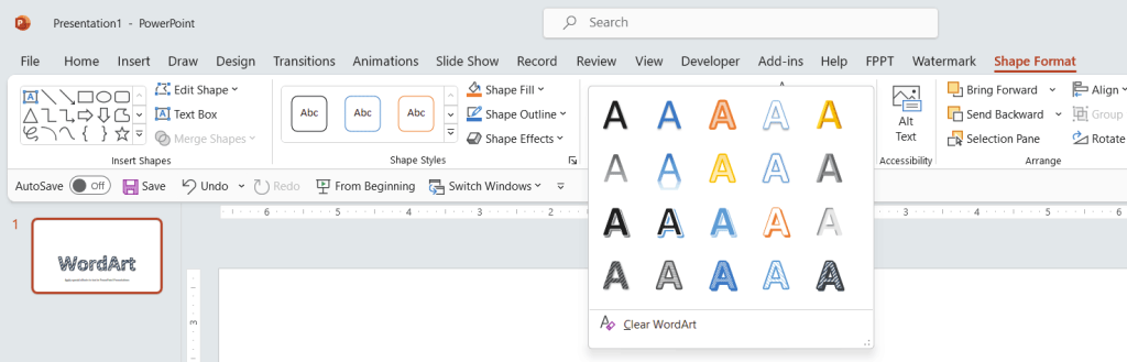 What is WordArt feature in PowerPoint?