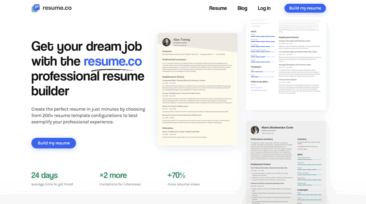 Resume.com website - Resume builder tool