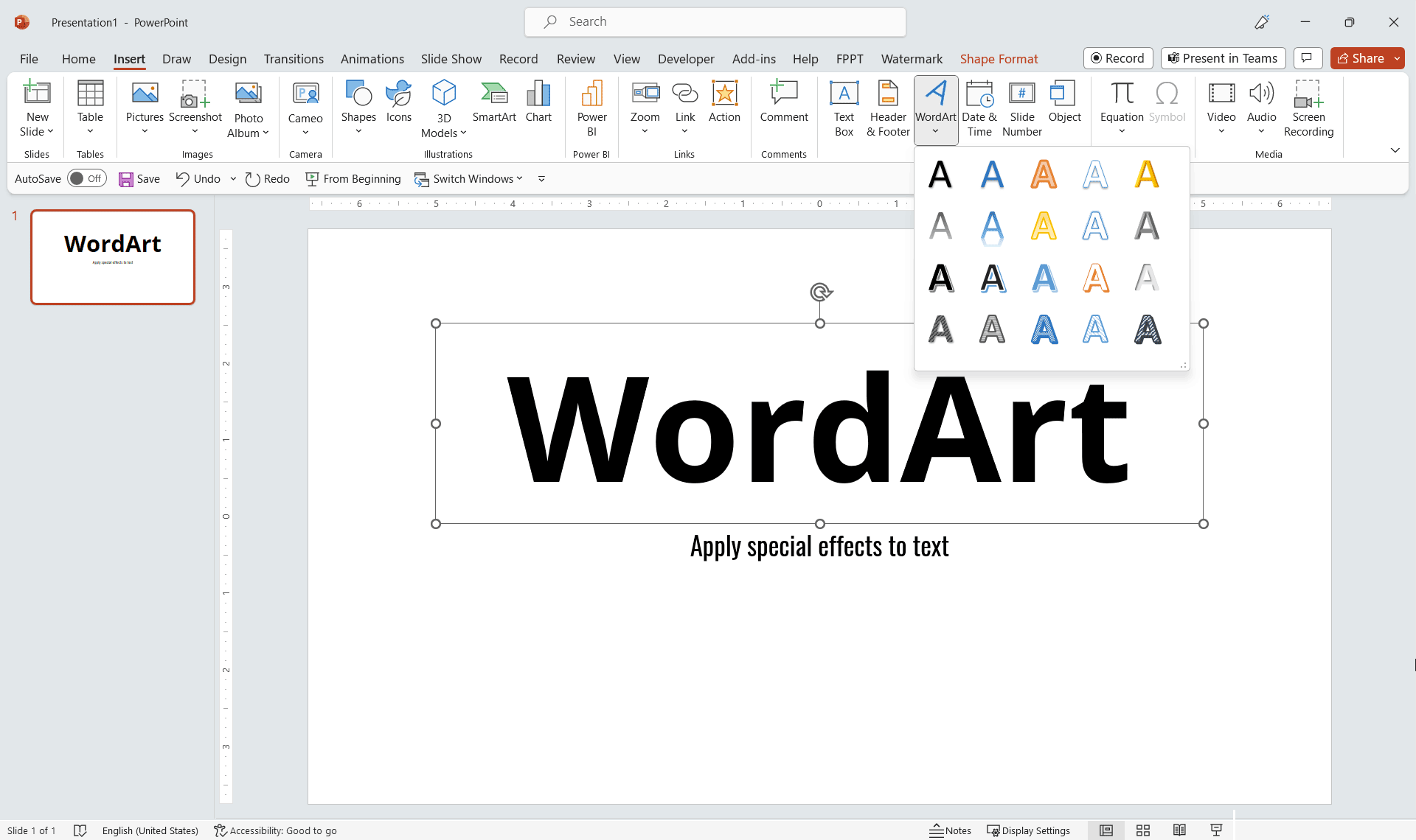 What is WordArt feature in PowerPoint