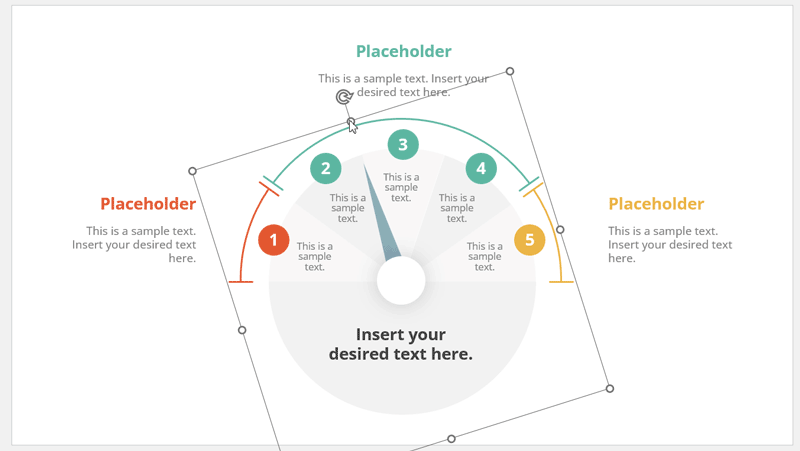 Animated gauge PPT template for PowerPoint presentations, showing how to rotate the needle