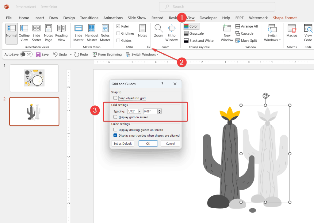 How to enable and change grid options in PowerPoint