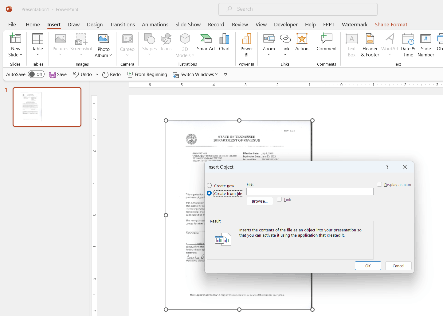 Insert PDF in a PowerPoint Presentation - Insert a PDF document directly into a PowerPoint slide using PowerPoint Insert Object feature