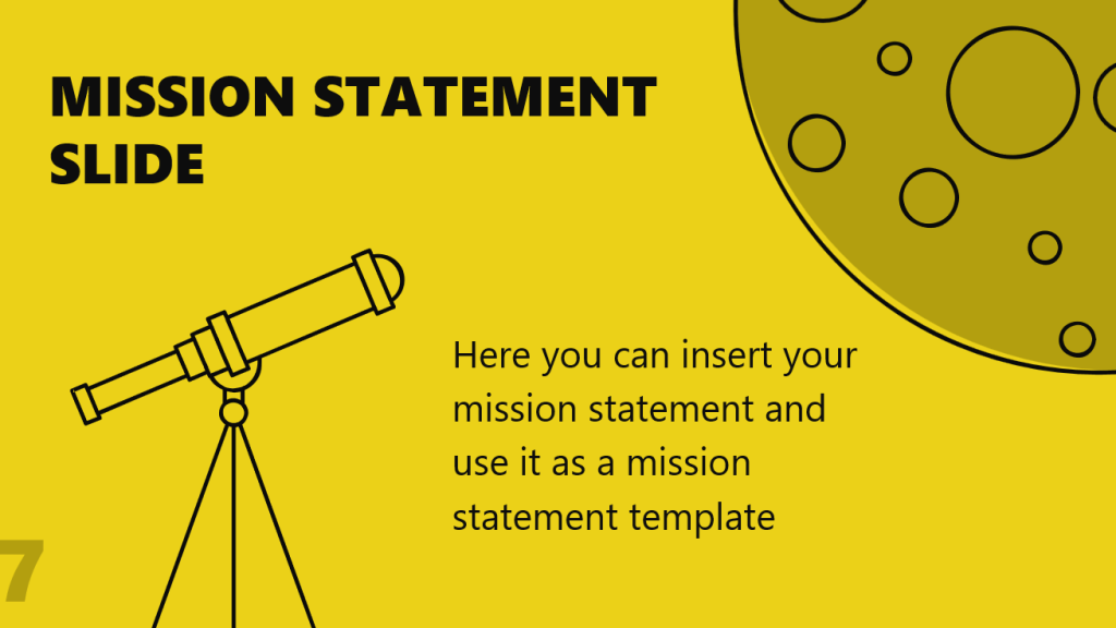 Example of Mission Statement Slide created in PowerPoint with the help of a telescope metaphor